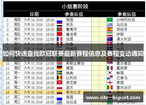 如何快速查找欧冠联赛最新赛程信息及赛程变动通知