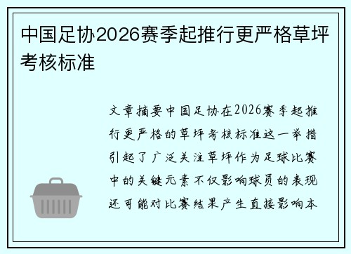 中国足协2026赛季起推行更严格草坪考核标准